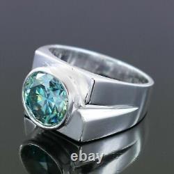 Hand Made Sterling Silver Solitaire Blue Diamond Ring 3.50 Cts