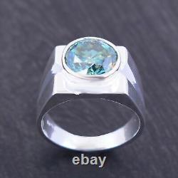 Hand Made Sterling Silver Solitaire Blue Diamond Ring 3.50 Cts