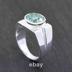 Hand Made Sterling Silver Solitaire Blue Diamond Ring 3.50 Cts