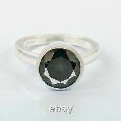 Hand Made Sterling Silver Solitaire Blue Diamond Ring 3 Cts