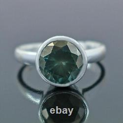 Hand Made Sterling Silver Solitaire Blue Diamond Ring 3 Cts