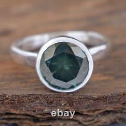 Hand Made Sterling Silver Solitaire Blue Diamond Ring 3 Cts