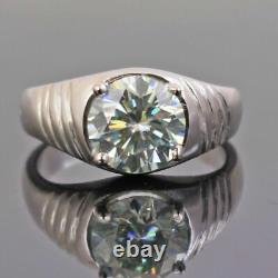 Hand Made Sterling Silver Solitaire Off White Diamond Ring 2.40 Cts
