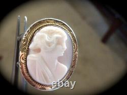 Hand Made Sterling Silver Victorian Carved Conch Shell Cameo Gf Frame Ring