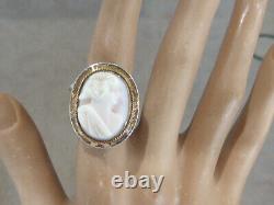 Hand Made Sterling Silver Victorian Carved Conch Shell Cameo Gf Frame Ring