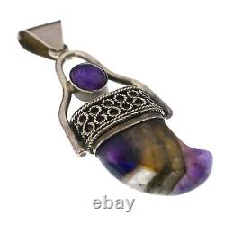 Hand Made Sterling Silver and Amethyst Claw Pendant 3 inches Tall