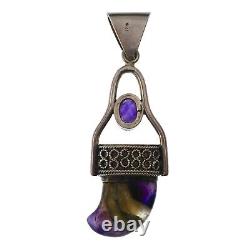 Hand Made Sterling Silver and Amethyst Claw Pendant 3 inches Tall