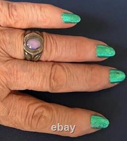 Hand Made Vintage Sterling silver Ring with Natural Opal size 7-1/2