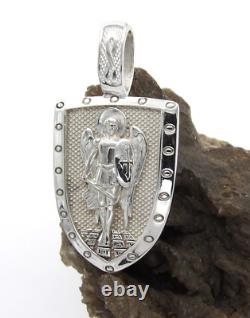 Hand Made in USA Oxidized Solid. 925 Sterling Silver Archangel St Michael Rhodium