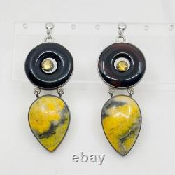 Hand Made sterling silver onyx agate & citrine drop earrings GM688