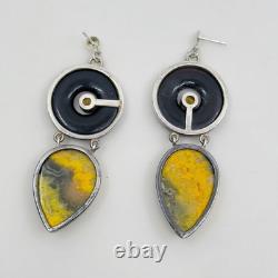 Hand Made sterling silver onyx agate & citrine drop earrings GM688