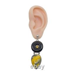 Hand Made sterling silver onyx agate & citrine drop earrings GM688