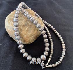Hand Stamped Bench Navajo Pearls Graduated Sterling Silver Bead Necklace 36