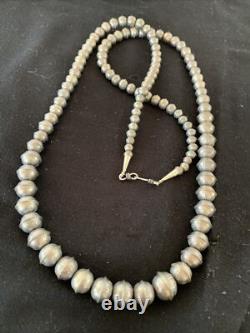Hand Stamped Bench Navajo Pearls Graduated Sterling Silver Bead Necklace 36