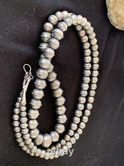 Hand Stamped Bench Navajo Pearls Graduated Sterling Silver Bead Necklace 36