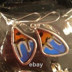 Hand made 925 sterling silver inlaid Natural-butterfly pendant & earrings suit
