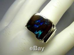 Hand made Men`s Sterling Silver Ring, Size 9.5, Boulder Opal, 11.3 ct VIDEO