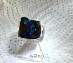 Hand made Men`s Sterling Silver Ring, Size 9.5, Boulder Opal, 11.3 ct VIDEO