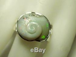 Hand made Sterling Silver Ring, Size 6.75, Snail Shell Opal Carving, 9.36 ct