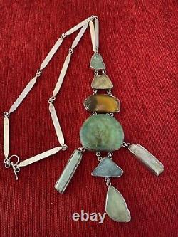 Hand made artisan sterling necklace- Roman glass -marked Israel 930 silver