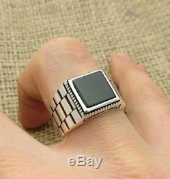 Hand made finish mens ring with black onyx stone -Sterling Silver ring 925