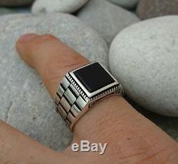 Hand made finish mens ring with black onyx stone -Sterling Silver ring 925