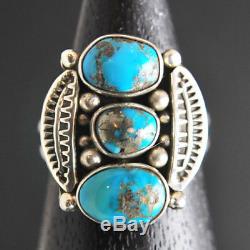 HandMade Navajo Arizona Morenci Turquoise Sterling Silver RING Size 8