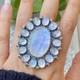Handcrafted Rainbow Moonstone Statement Ring. Made In 925 Sterling Silver. Bo