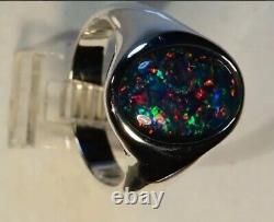 Handmade 925 Sterling Silver Gorgeous Genuine Australian opal Handmade Mens Ring