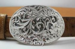 Handmade Sterling Silver (. 925) Cowboy Trophy Belt Buckle (Made in Texas) #EB02