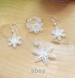 Handmade Triple Jewelry Set Made of Sterling Silver, Necklace, Earrings, Ring