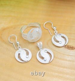 Handmade Triple Jewelry Set Made of Sterling Silver, Necklace, Earrings, Ring