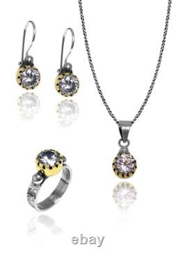 Handmade Triple Jewelry Set Made of Sterling Silver, Necklace, Earrings, Ring