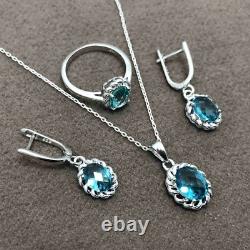 Handmade Triple Jewelry Set Made of Sterling Silver, Necklace, Earrings, Ring