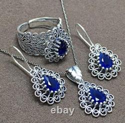 Handmade Triple Jewelry Set Made of Sterling Silver, Necklace, Earrings, Ring