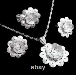 Handmade Triple Jewelry Set Made of Sterling Silver, Necklace, Earrings, Ring