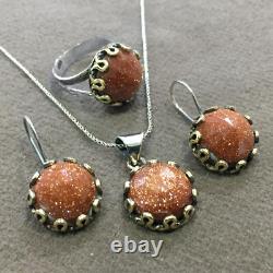 Handmade Triple Jewelry Set Made of Sterling Silver, Necklace, Earrings, Ring