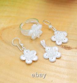 Handmade Triple Jewelry Set Made of Sterling Silver, Necklace, Earrings, Ring