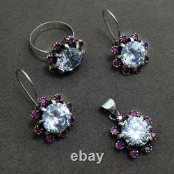 Handmade Triple Jewelry Set Made of Sterling Silver, Necklace, Earrings, Ring