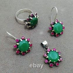 Handmade Triple Jewelry Set Made of Sterling Silver, Necklace, Earrings, Ring