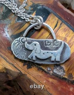 Happy Sausage Dog In The Sun Artisan Hand Made Sterling Silver Necklace. A5e
