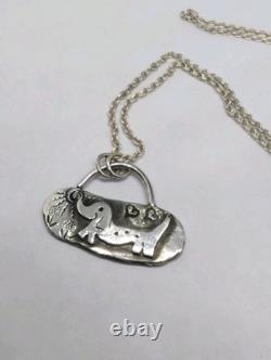 Happy Sausage Dog In The Sun Artisan Hand Made Sterling Silver Necklace. A5e