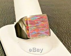 Heavy Men's Opal Solid Sterling Silver Signet Red Ring Size 10 Well Made 17.3g