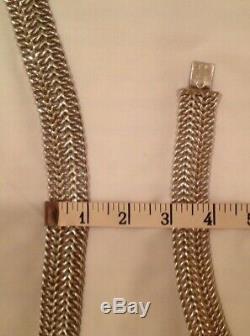 Heavy Sterling Silver Link Bib Necklace and Bracelet Set Made in Taxco Mexico