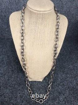 Heavy artisan hand made sterling silver hammered oxidized hoops links necklace