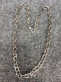 Heavy artisan hand made sterling silver hammered oxidized hoops links necklace