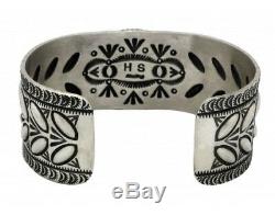 Herman Smith, Bracelet, Kingman Turquoise, Stamping, Silver, Navajo Made, 7 in