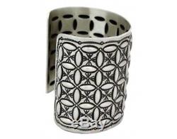 Herman Smith, Bracelet, Wide, Cross Design, Sterling Silver, Navajo Made, 7 in