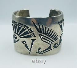 Hopicrafts Vintage Hopi Sterling Silver Hand Made Signed Wide Cuff Bracelet