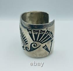 Hopicrafts Vintage Hopi Sterling Silver Hand Made Signed Wide Cuff Bracelet